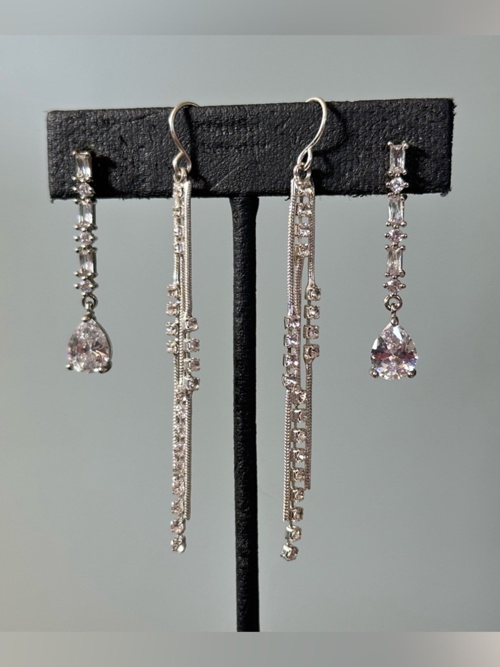 Bridal Earring Lot Crystal Drop & Chain Fringe Victorian Style Modernist Bling